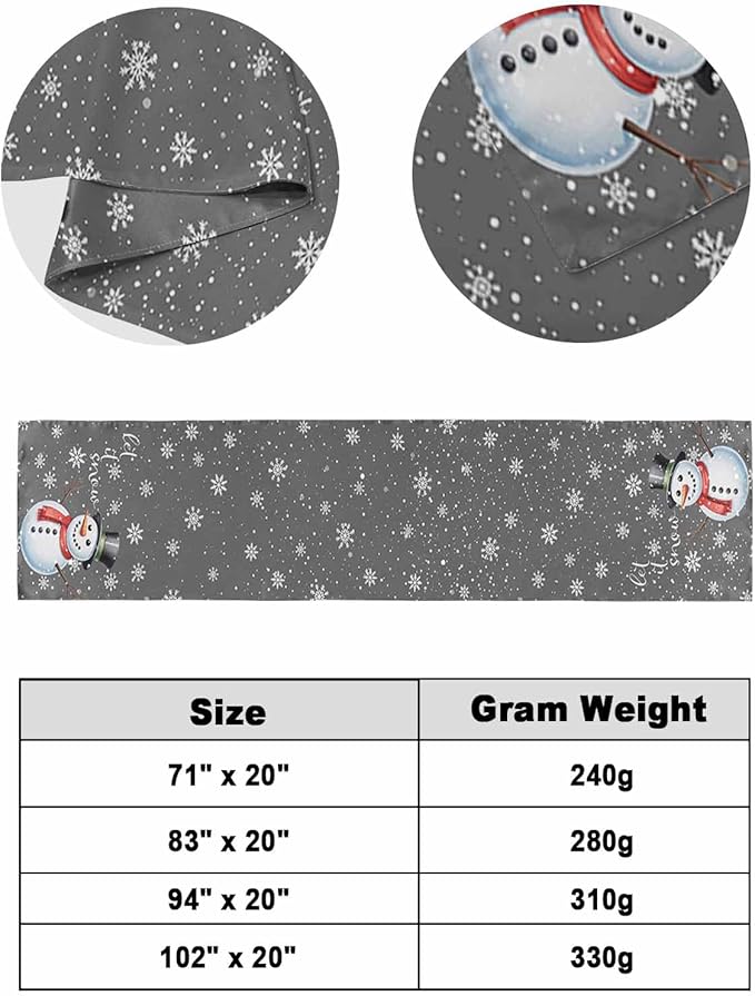 Christmas Snowman Winter Snowflakes Bed Runners for Bedroom Hotel,Decorative Bedding Scarf Gray White Bed End Blanket Bedding Runner Scarves for Twin Size Bed,71x20in