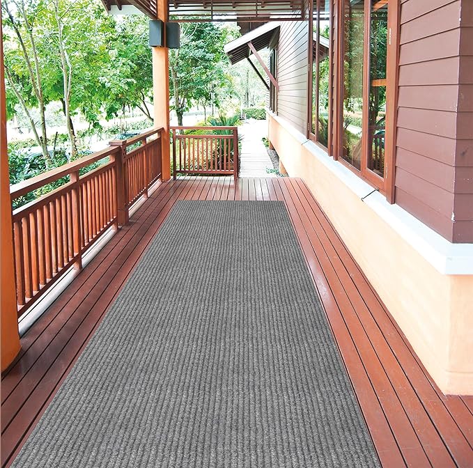 Ottomanson 2'7" x 14' Hallway Runner with Scraper Pile - Extra Durable Non-Slip Rug Mat for Indoor & Outdoor Use - Ideal for Kitchen, Entryway & Garage - High-Traffic Carpet, Gray