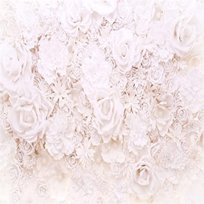 AOFOTO 8x8ft White Flowers Wall Backdrop Elegant Roses Romantic Wedding Bridal Shower Photography Background Baby Shower Party Valentines Mother's Day Photo Banner Studio Props Wallpaper - size: 8x8ft