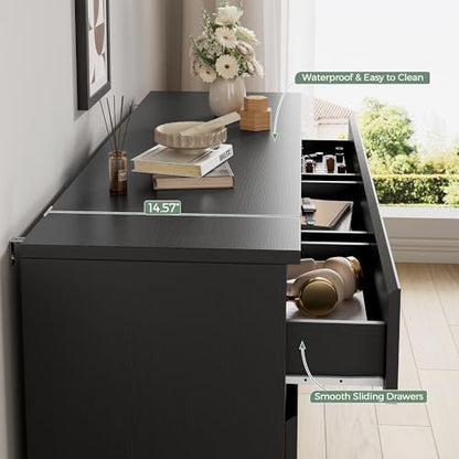 Black 9 Drawer Dresser for Bedroom,Modern Wood Dressers & Chest of Drawers with No-Handle Design, Long Dressers for Closet Living Room,Nursery,Hallway (59.06 * 32.28 * 14.57 in)