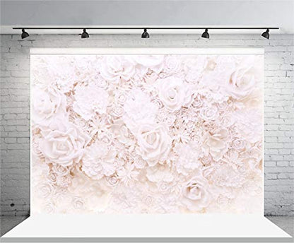 AOFOTO 12x8ft White Flowers Wall Backdrop Elegant Roses Romantic Wedding Bridal Shower Photography Background Baby Shower Party Valentines Mother's Day Photo Banner Studio Props Wallpaper - size: 12x8ft