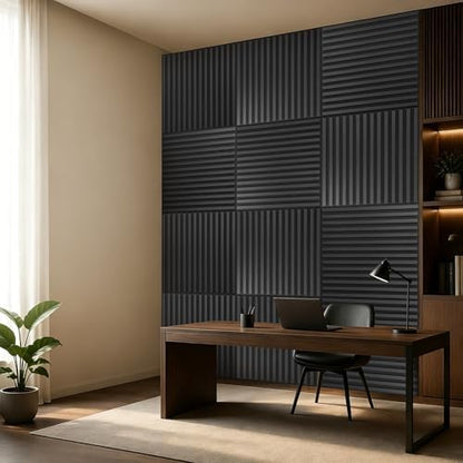 Art3d 12-Pack Acoustic Wood Slat Panel & Ceiling Tile, 2 x 2 ft, Blackwood
