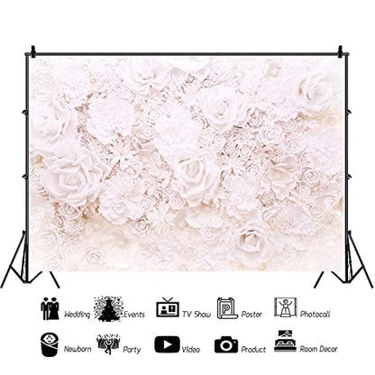 AOFOTO 10x6.5ft White Flowers Wall Backdrop Elegant Roses Romantic Wedding Bridal Shower Photography Background Baby Shower Party Valentines Mother's Day Photo Banner Studio Props Wallpaper - size: 10x6.5ft