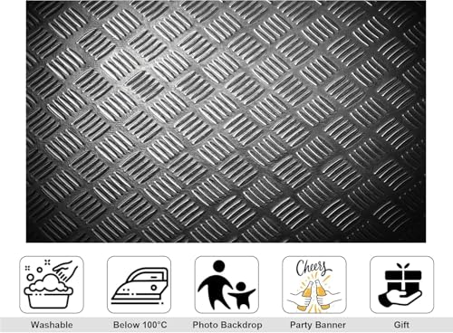 5x3ft Black Diamond Plate Metal Backdrop Textured Industrial Surface Photography Background for Steampunk Events Industrial Party Tapestry Decorations Banner Photo Booth Props - size: 5x3ft