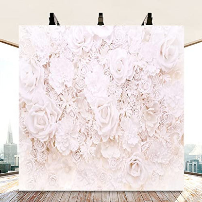 AOFOTO 8x8ft White Flowers Wall Backdrop Elegant Roses Romantic Wedding Bridal Shower Photography Background Baby Shower Party Valentines Mother's Day Photo Banner Studio Props Wallpaper - size: 8x8ft