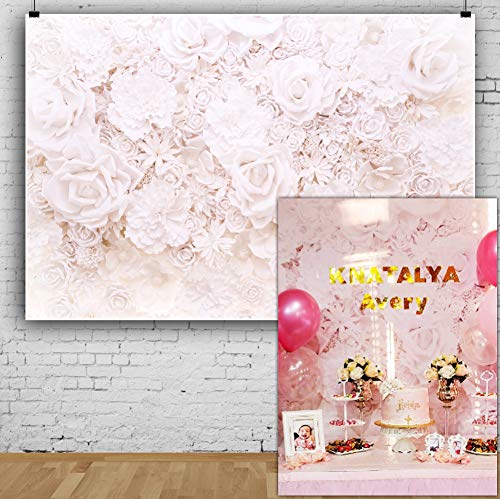 AOFOTO 6x4ft White Flowers Wall Backdrop Elegant Roses Romantic Wedding Decor Bridal Shower Photography Background Baby Girl Artistic Portrait Valentines Mother's Day Photoshoot Studio Props Wallpaper - size: 6x4ft