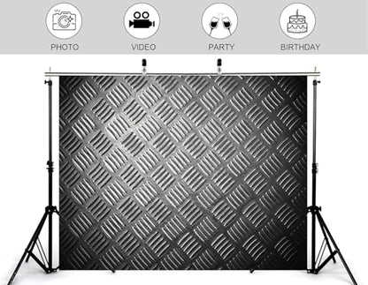 5x3ft Black Diamond Plate Metal Backdrop Textured Industrial Surface Photography Background for Steampunk Events Industrial Party Tapestry Decorations Banner Photo Booth Props - size: 5x3ft