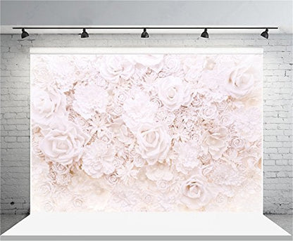 AOFOTO 8x6ft White Flowers Wall Backdrop Elegant Roses Romantic Wedding Decor Bridal Shower Photography Background Baby Girl Artistic Portrait Valentines Mother's Day Photoshoot Studio Props Wallpaper - size: 8x6ft