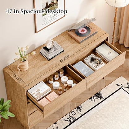 Chrangmay 6 Drawer Dresser,47.24" Wide Mid Century Chest of Drawers,Wooden Bedroom Drawer Dresser with 6 Storage Drawers for Bedroom,Living Room,with Anti-Tipping Device, Wood