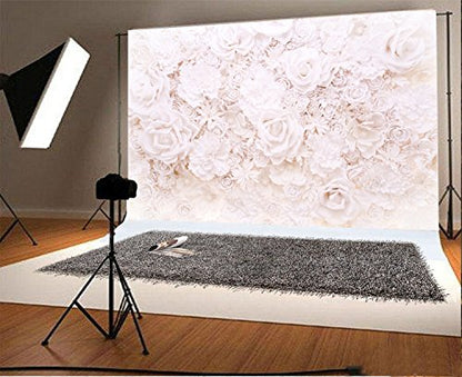 AOFOTO 6x4ft White Flowers Wall Backdrop Elegant Roses Romantic Wedding Decor Bridal Shower Photography Background Baby Girl Artistic Portrait Valentines Mother's Day Photoshoot Studio Props Wallpaper - size: 6x4ft