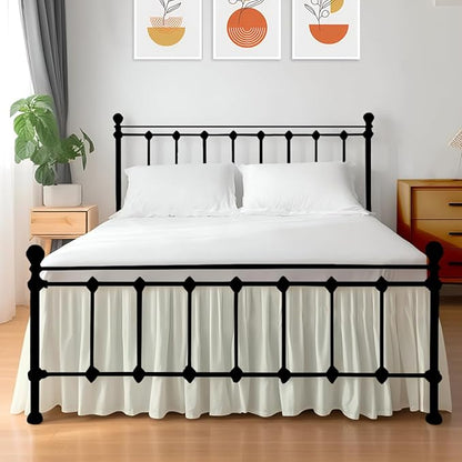 Shreem Linen Ruffled Bed Skirt with Split Corners, Gathered Style, 100% Microfiber, 10-Inch Drop, Dust Ruffle Bedskirt with Platform, Queen-XL, Ivory