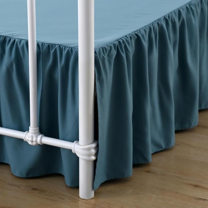Bed Skirt Queen Size Ruffled Bed Skirt with Split Corners, 14 Inch Drop Dust Ruffle Bed Skirts with Platform, Teal Blue, 14''Queen