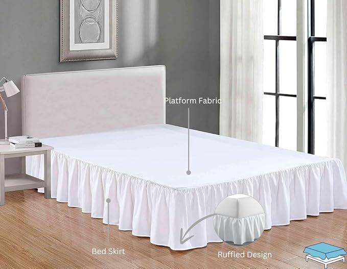 Ruffle Bed Skirt with Split Corners, Microfiber Dust Ruffled for a Perfectly Tailored Bedding Ensemble, Wrinkle and Fade Free, Easy Fit, Twin Size 18 Inch Drop, White