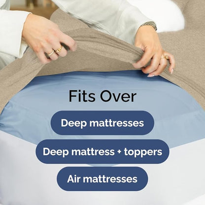 Extra Deep Full Sheet Set - 6 Piece Breathable and Cooling Sheets - Hotel Luxury Bed Sheets Set - Easy Fit - Soft, Wrinkle Free and Comfy Sheets Set - Heathered Beige Sheet Set with Extra Deep Pockets