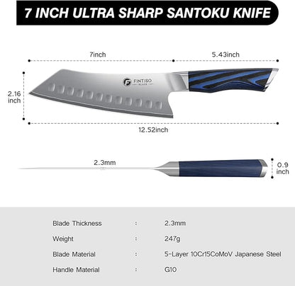 FINTISO 7 Inch Chef Knife,Japanese Ultra Sharp Santoku Knife,2026 New Upgrade High Carbon Stainless Steel Kitchen Knife,Premium G10 Handle,Versatile Cutting for Meat & Veggies