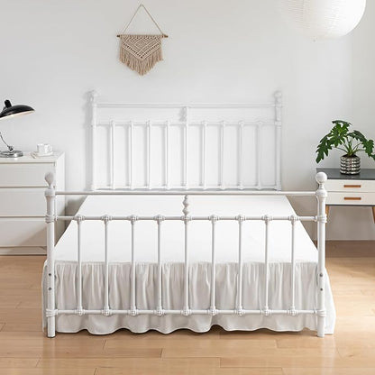 Bed Skirt Ruffled Bed Skirt with Split Corners, 18 Inch Drop Dust Ruffle Bed Skirts with Platform, Ivory, King Size