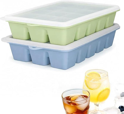 Silicone Ice Cube Tray with No-Spill Lid for Freezer, Easy Release Silicone Ice Trays with Cover, Compact for Kitchen, RV Freezer, Nice Ice for Coffee,Cocktail, Whiskey.