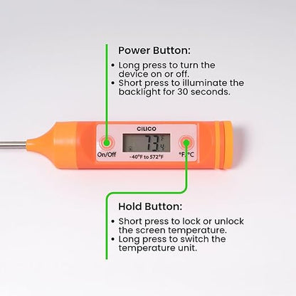 CILICO Candy & Meat Thermometer with Type-C Rechargeable Digital Instant Reading for Candy Making, BBQ, Deep Frying, & Liquids, 8" Long Probe,CT180-L