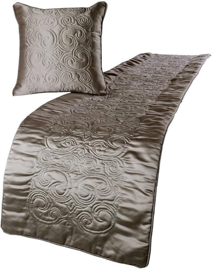 The HomeCentric Designer Silver Queen 74 x 18 inch Bed Runner with Pillow Cover Set, Satin Quilted Bed Scarf, Abstract Modern - Silver Soft
