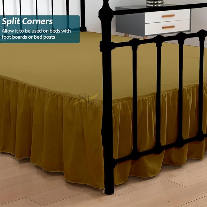 Shreem Linen Ruffled Bed Skirt with Split Corners, Gathered Style, 100% Microfiber, 24-Inch Drop, Dust Ruffle Bedskirt with Platform, Twin-XL, Taupe
