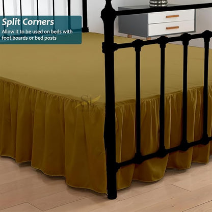 Shreem Linen Ruffled Bed Skirt with Split Corners, Gathered Style, 100% Microfiber, 24-Inch Drop, Dust Ruffle Bedskirt with Platform, Twin-XL, Taupe