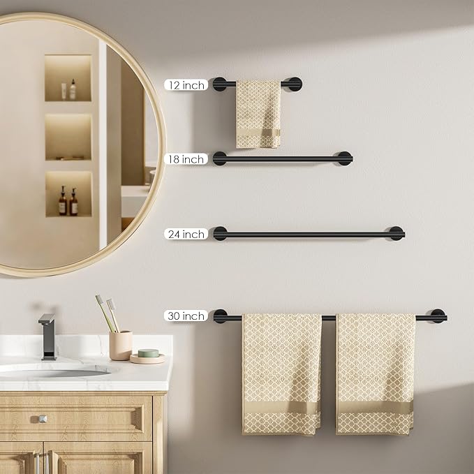 FORIOUS Towel Bar Wall Mounted, Stainless Steel Towel Racks for Bathroom, Includes Wall Mounting Hardware (Matte Black, 32 Inch)