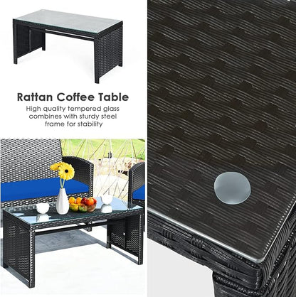 Tangkula 8 Pieces Patio Wicker Conversation Furniture Set, Patiojoy Sofa &