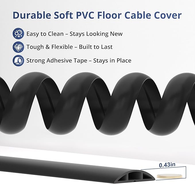 ZhiYo 5.6ft Cord Covers for Wires on Floor, Cord Hider Floor Hide Extension Cords, Soft PVC Cable Cover Cable Protector, Wire Cavity W0.62in H0.31in, Yellow Oak Wood