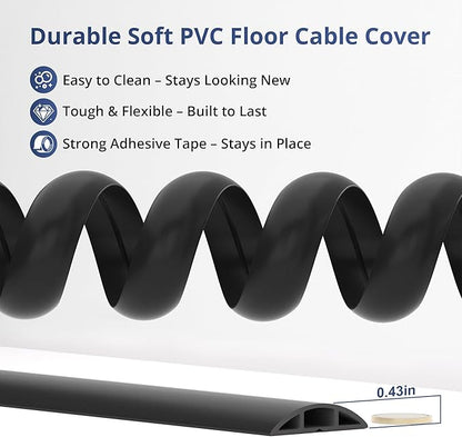 ZhiYo 5.6ft Cord Covers for Wires on Floor, Cord Hider Floor Hide Extension Cords, Soft PVC Cable Cover Cable Protector, Wire Cavity W0.62in H0.31in, Yellow Oak Wood