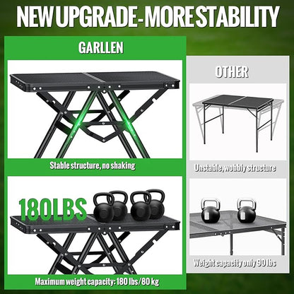 GARLLEN Folding Grill Table Max Capacity 180 lbs, 3 Adjustable Height Camping Table with Heat-Resistant Tabletop, Aluminum Picnic Table with Stable Structure for BBQ, Camping, Outdoor, 23.6"L x 15.7"W