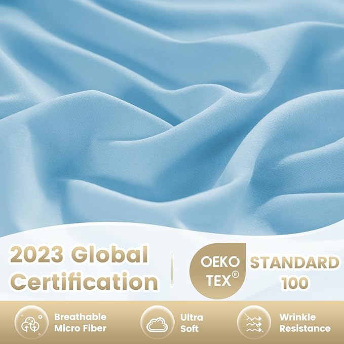 Silky Soft King Sheet Set - Luxury 4 Piece Breathable Cooling Sheets for King Size Bed, 16" Deep Pocket Easy Care Wrinkle Free Bedding Sheet and Pillowcase Set, Sky Blue