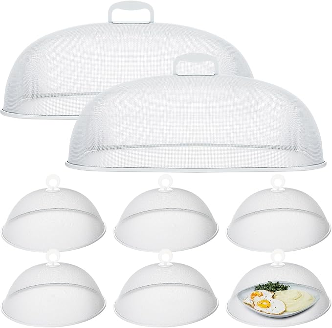 Hicarer 8 Pcs Metal Mesh Screen Food Cover for Outdoors Set Including Extra Large 18.5 in Mesh Food Tents for Outdoor Pcs 11 in Large Dome Picnic Covers (White)