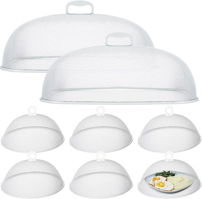 Hicarer 8 Pcs Metal Mesh Screen Food Cover for Outdoors Set Including Extra Large 18.5 in Mesh Food Tents for Outdoor Pcs 11 in Large Dome Picnic Covers (White)