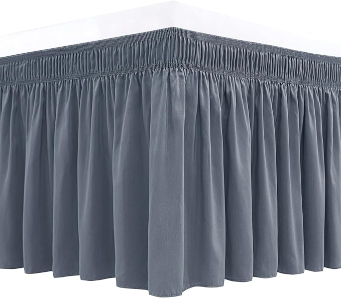 Biscaynebay Wrap Around Bed Skirts for King & Cal King Beds 21" Long Drop, Dark Grey Adjustable Elastic Dust Ruffles Easy Fit Wrinkle Resistant Silky Luxurious Fabric Machine Washable