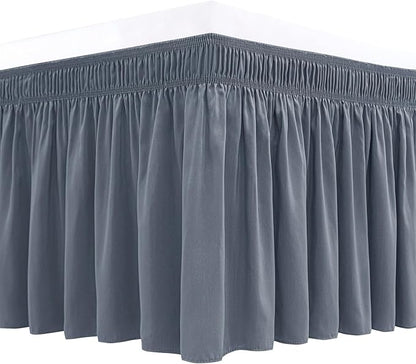 Biscaynebay Wrap Around Bed Skirts for King & Cal King Beds 21" Long Drop, Dark Grey Adjustable Elastic Dust Ruffles Easy Fit Wrinkle Resistant Silky Luxurious Fabric Machine Washable