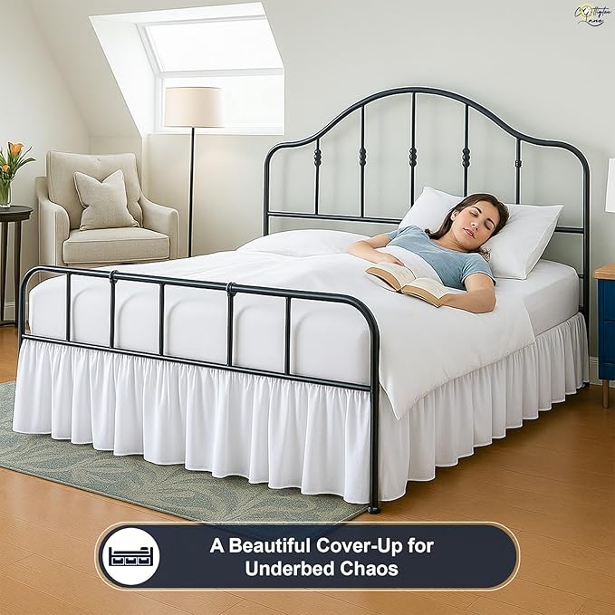 Cottington Lane Ruffled Bed Skirt Twin Size with Split Corner, Brushed Microfiber Hotel Quality White Dust Ruffle, 24 Inch Drop Gathered Bedskirt, Soft and Stylish, Shrinkage and Fade Resistant