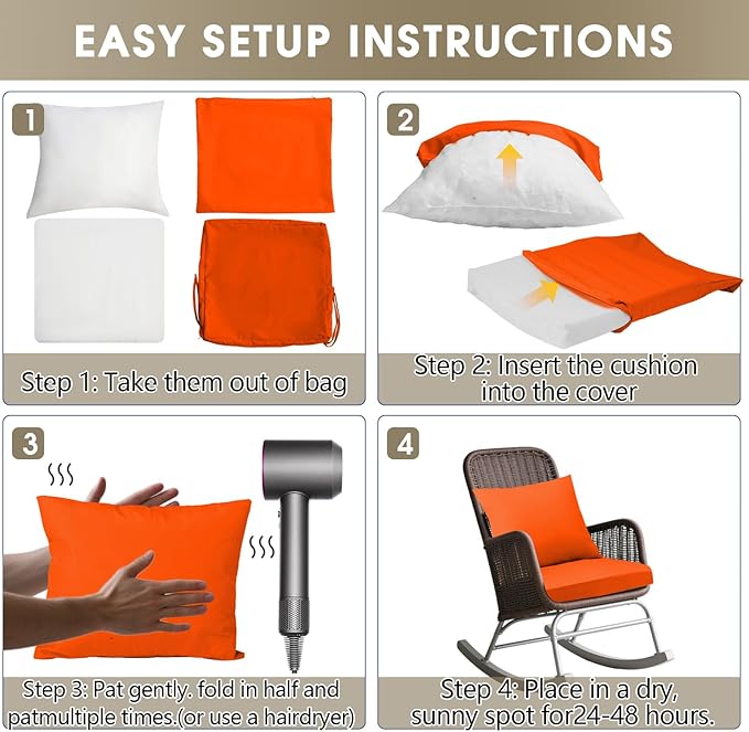 Outdoor Seat Cushion Set 22 x 22 In, Water-Resistant & Fade-Resistan, Patio Furniture Cushions with Removable Cover Deep Seat & Back Cushion with Handle and Adjustable Straps for Chair Sofa,4PC