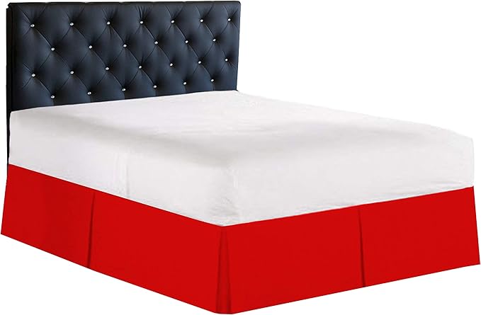 Bed Skirt - 100% Cotton 800 Thread Count Box Pleated Bed Skirt - Luxury Pleated Dust Ruffle, Hotel Quality Modern Bed Skirt, Easy Fit with 12 Inch Tailored Drop, Full XXL, Red