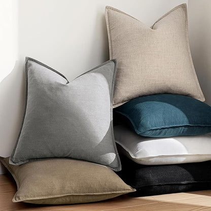 EMEMA Decorative Linen Throw Pillow Covers 22x22 Inch Navy Blue Boho Farmhouse Neutral Couch Throw Pillows for Bed Pack of 2 Accent Pillowcase Modern Sofa Cushion Livingroom Home