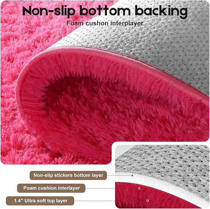 8x10 Area Rugs for Living Room, Fluffy Large Rugs for Bedroom, Soft Shag Fuzzy Non-Slip Carpet for Kids Boys and Girls Nursery Room Dorm Indoor Home Decor (Hot Pink, 8ft x 10ft)