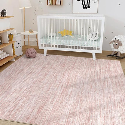 Nakagishi 6X9 Area Rugs Living Room: Washable Large Vintage Rug Neutral Non-Slip Soft Stain Resistant Indoor Carpet for Bedroom Nursery Dining Room Office Playroom - Pink-01