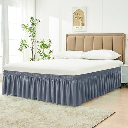 Biscaynebay Wrap Around Bed Skirts for King & Cal King Beds 21" Long Drop, Dark Grey Adjustable Elastic Dust Ruffles Easy Fit Wrinkle Resistant Silky Luxurious Fabric Machine Washable