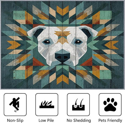 6x9 Rug Washable - Pitbull Rug for Bedroom, Modern Geometric Dog Rustic Wood Grain Non Slip Low Pile Area Rugs for Living Room, Dog Carpets Home Decor & Gifts