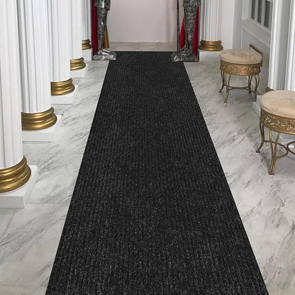 Ottomanson 2'7" x 33' Hallway Runner with Scraper Pile - Extra Durable Non-Slip Rug Mat for Indoor & Outdoor Use - Ideal for Kitchen, Entryway & Garage - High-Traffic Carpet, Black
