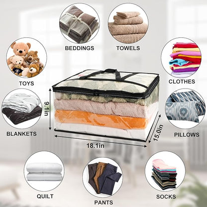 6Pack Clear Blanket Storage Bags, Vinyl Comforter Clothes Storage Closet Organizers and Storage Containers Moving Bags with Reinforced Handle for Bedding, Clothing, Comforters, Pillows, Toys,40L