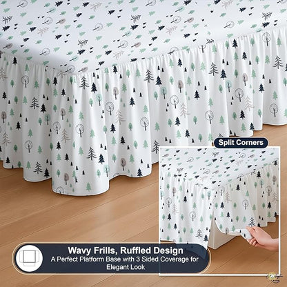 Cottington Lane Ruffled Bed Skirt Twin Size with Split Corner, Brushed Microfiber Hotel Quality Dust Ruffle, 15 Inch Drop Gathered Bedskirt, Soft, Stylish, Shrink & Fade Resistant, Winter Forest