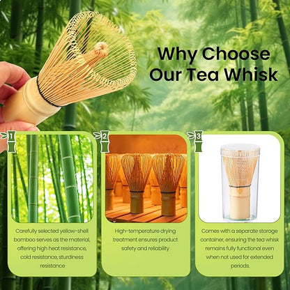 GBBG Matcha Whisk Set, Matcha Kit with 18 oz Ceramic Bowl, 100-Prong Bamboo Whisk, Stainless Steel Sifter & Accessories, Complete Matcha Starter Kit for Beginners and Matcha Lovers-Blue