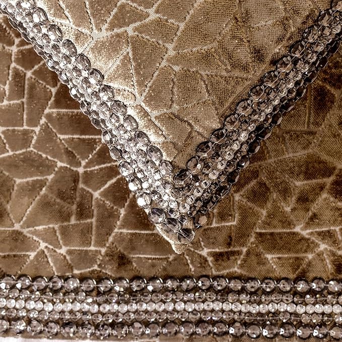 The HomeCentric King/Queen/Twin Brown Decorative Bed Runner Queen 74"x18" Bed Runner Without Pillow Cover, Border, Crystal, Cut Velvet, Mosiac Pattern Bed Scarf on Velvet Fabric - Velvet Fusion
