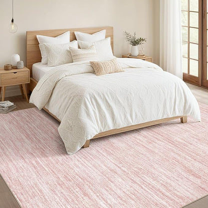 Nakagishi 6X9 Area Rugs Living Room: Washable Large Vintage Rug Neutral Non-Slip Soft Stain Resistant Indoor Carpet for Bedroom Nursery Dining Room Office Playroom - Pink-01