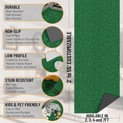 Ottomanson 2' x 28' Hallway Runner with Scraper Pile Extra Durable Non-Slip Rug Mat for Indoor & Outdoor Use - Ideal for Kitchen, Entryway, Patio & Garage - High-Traffic Carpet, Green